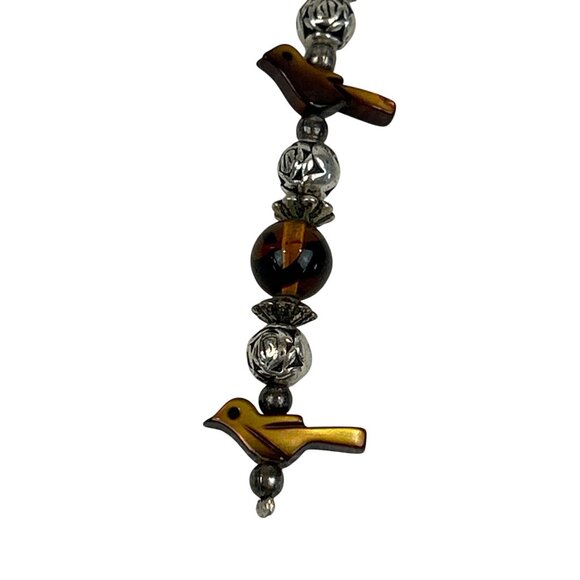 Hair Barrette Tortoiseshell Birds Silver Beaded Hair Clip Dangle Goody - Picture 2 of 7